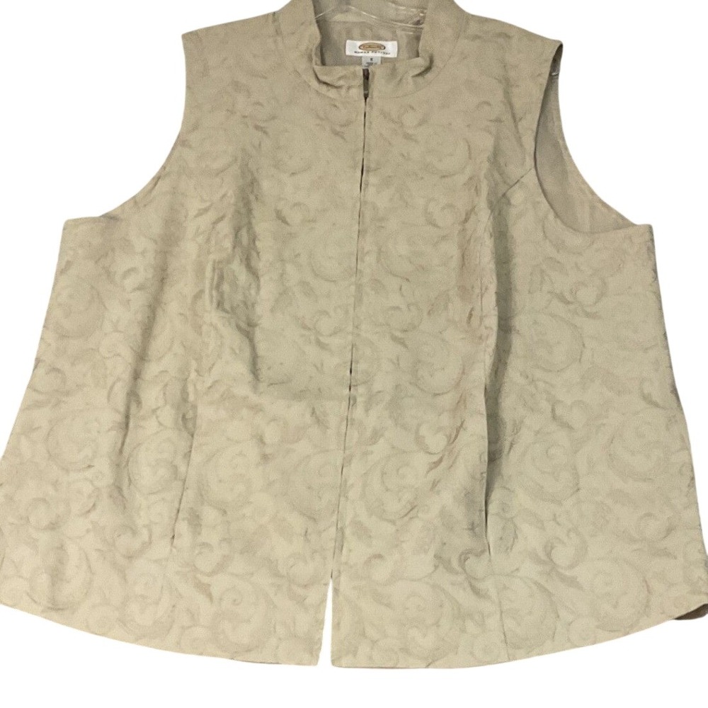 Talbots Vest Women X Beige Excellent Paisley Embroidered Full Zip Mock Neck